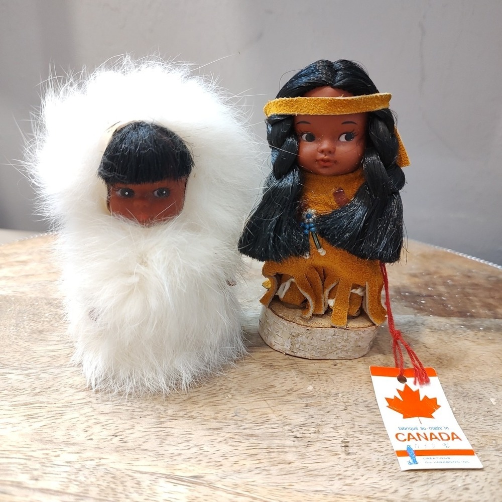 Vtg Créations du Vagabond Inc Canada Dolls Pair Inuit & First Nations Style‎ Fur